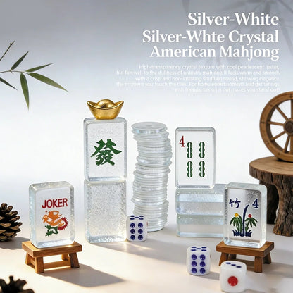 Luxury Silver Gold Acrylic Mahjong Set Smooth Hand-Rubbed 166 American Mahjong Tiles Travel Leisure Board Game for Home Famlity