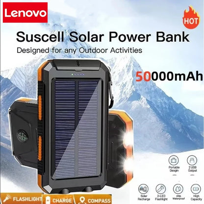 50000Mah Solar Power Bank Portable Charging Poverbank External Battery Charger Strong Light LDE Light for Iphone Samsung