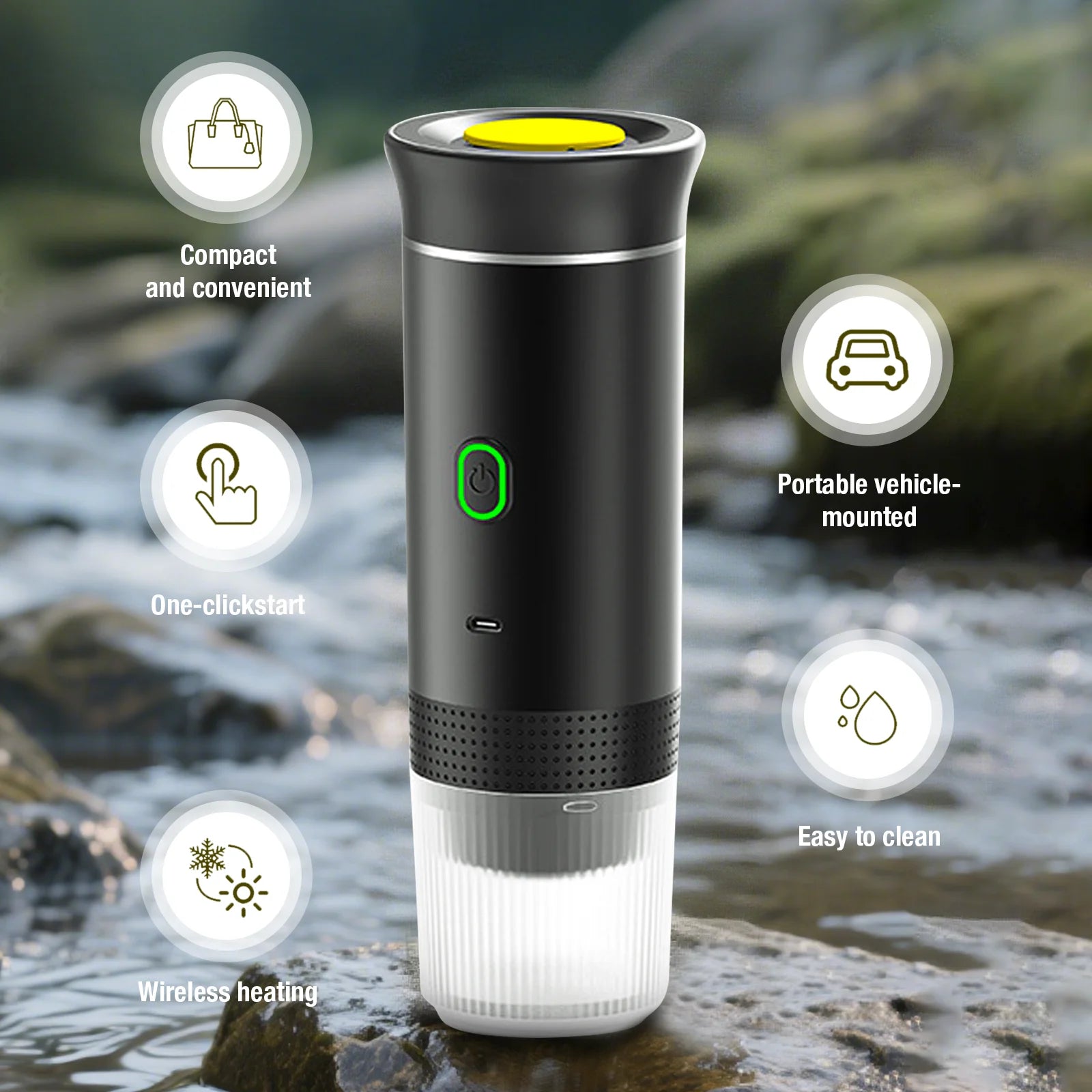 3-In-1 Portable Coffee Maker for Travel,Self-Heating Espresso Machine with USB-C,LED Display,20 Bar,Compatible with Coffee Grounds&Capsules (Ns&Dg)–Portable Espresso Maker for Car,Rv,Camping,Off