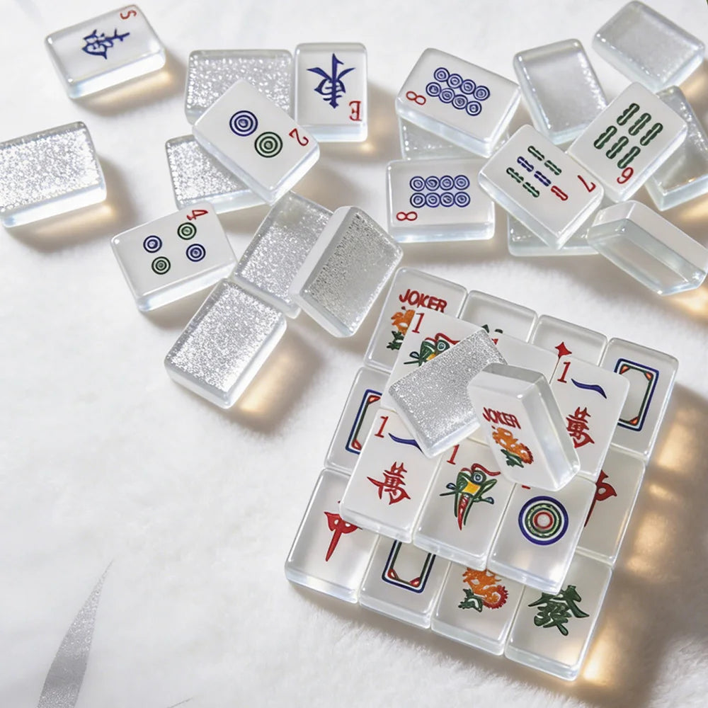 Luxury Silver Gold Acrylic Mahjong Set Smooth Hand-Rubbed 166 American Mahjong Tiles Travel Leisure Board Game for Home Famlity